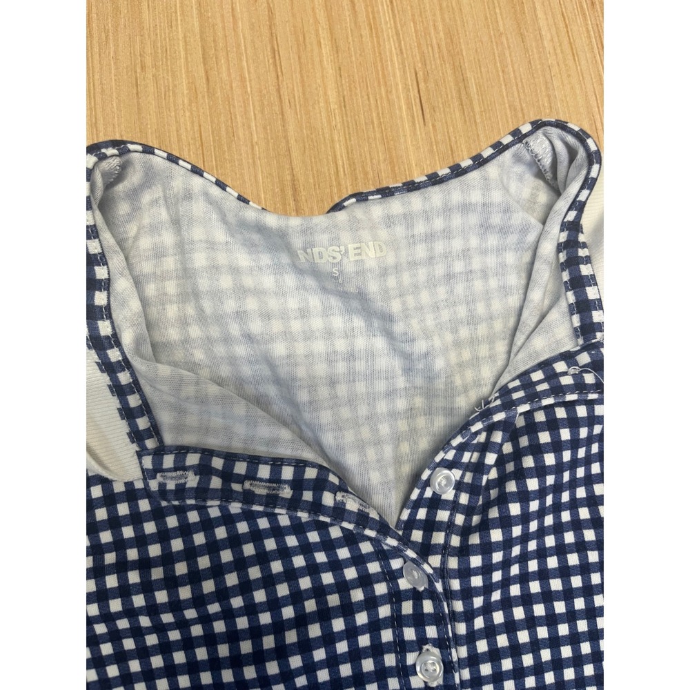 Lands End Womens Navy Blue Gingham Supima Cotton Short Sleeve Polo Shirt Small - Picture 2 of 7